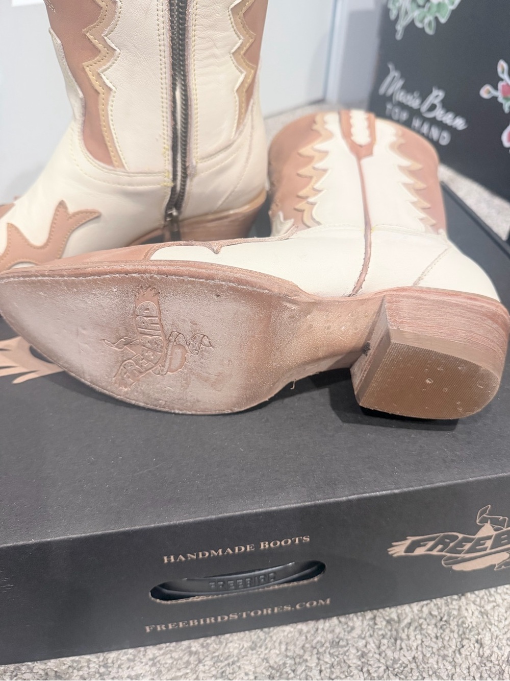 freebird Cream and Tan Western Lace-Up Zip Heeled Boots - Picture 10 of 10